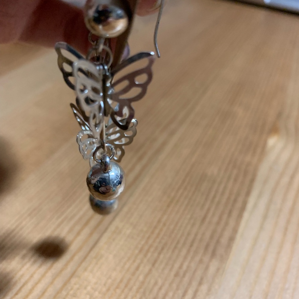 Silver Flutter Butterfly Dangle Earrings - image 2